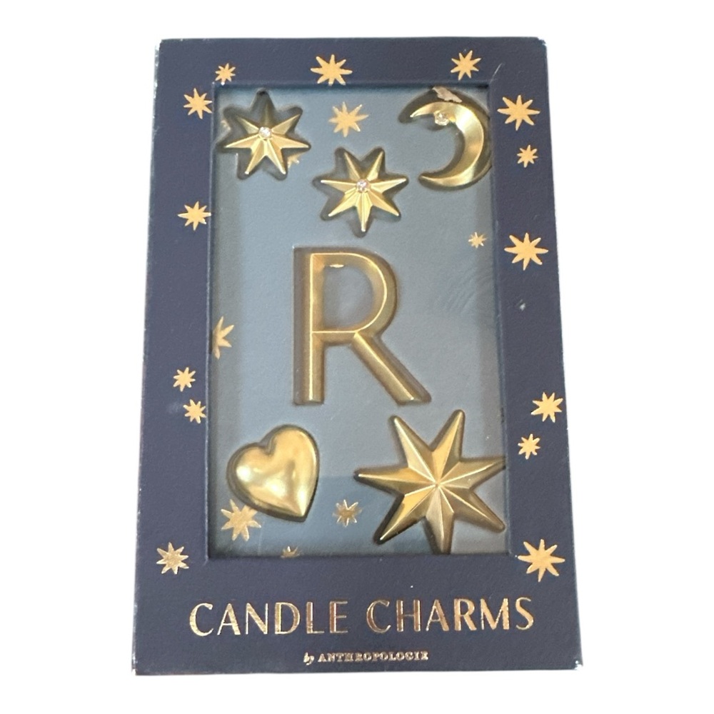 Anthropologie Monogram Candle Charms Gold Letter “R” New In Box Stars Moon